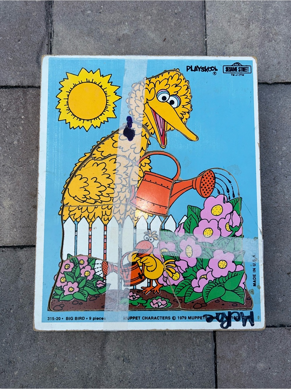 Vintage Playskool Sesame Street Big Bird Puzzle - Yellow, Blue, Pink